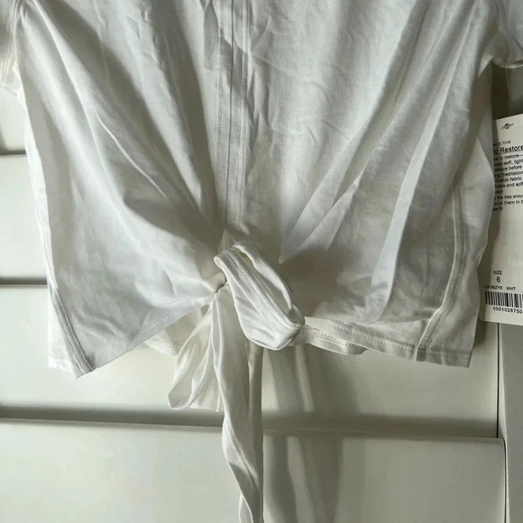 LULULEMON NWT Time to Restore Short Sleeve Cropped Crop Top White Wrap Tie 6 - Picture 7 of 10